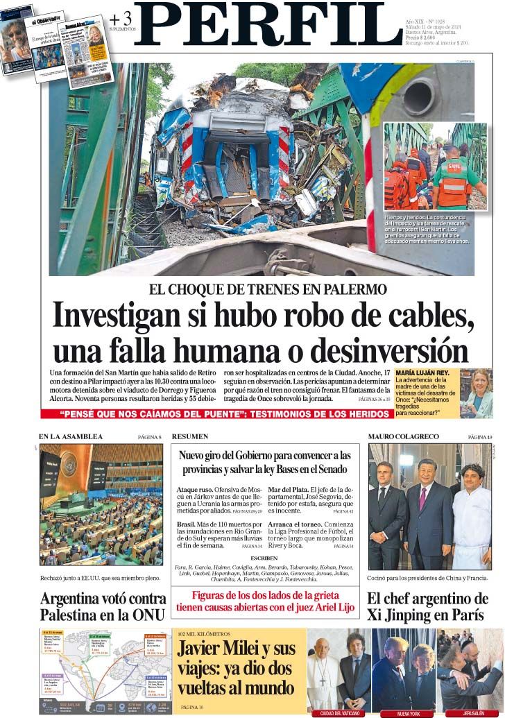 La tapa del Diario PERFIL del sábado 11 de mayo de 2024.
