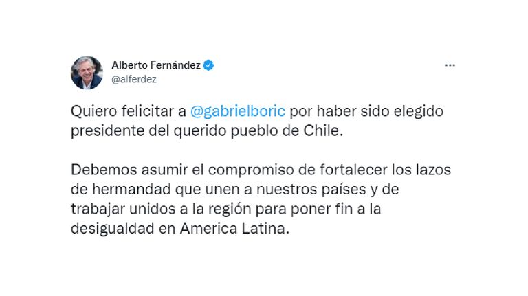 Felicitaciones Boric
