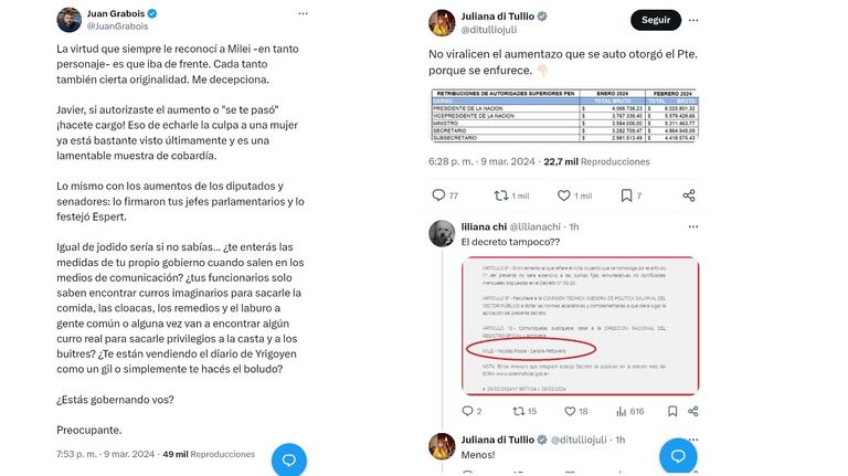 Tweet de la oposición contra el aumento de Milei