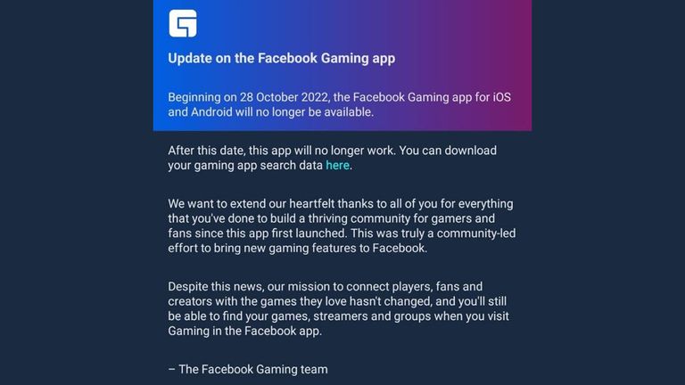 La aplicación de Facebook Gaming dejará de estar disponible en octubre