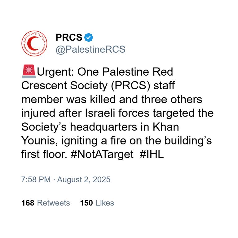 Denuncia de La Luna Roja denunciando que Israel bombardeó uno de sus edificios