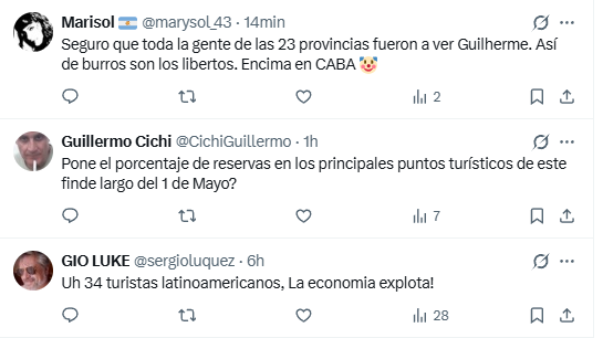 Algunas de las respuestas al retuiteo presidencial del posteo que mostraba a la pizzería 