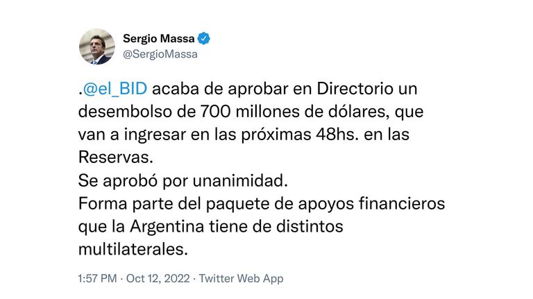 Twit de Sergio Massa 20221012