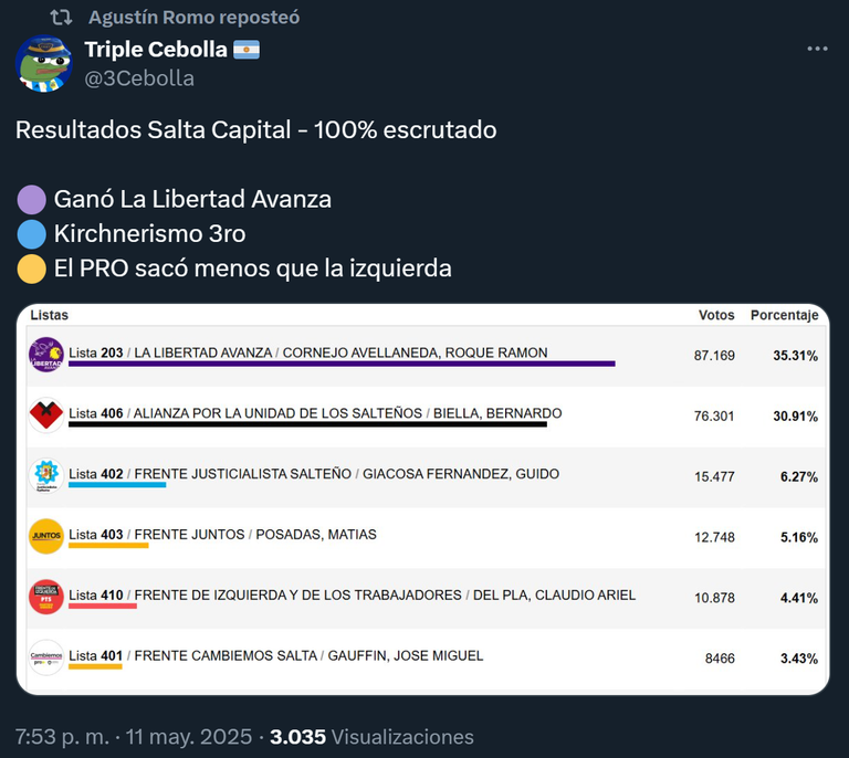 Resultados Salta Capital elecciones 2025