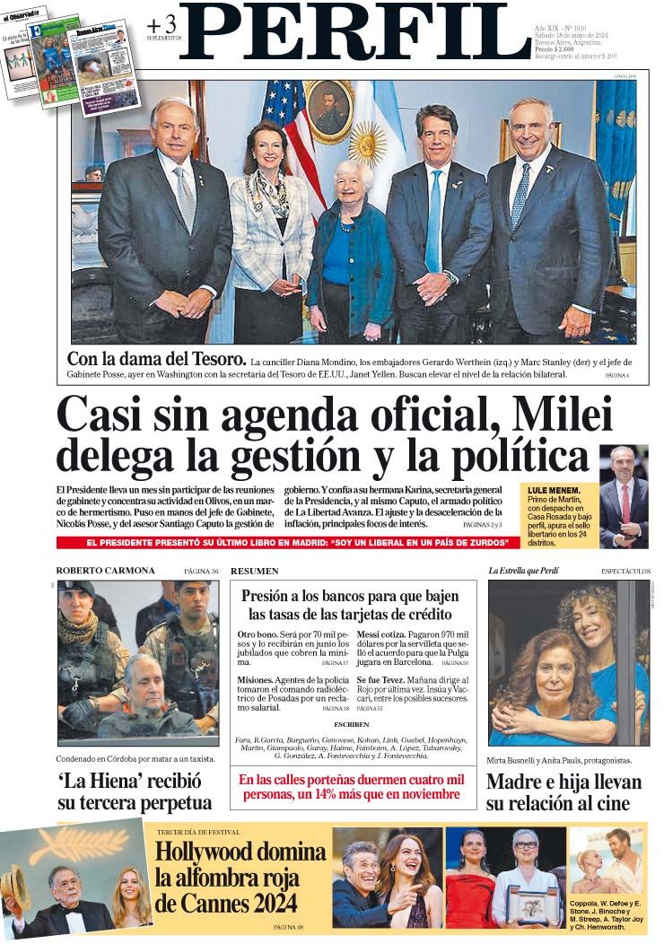 La tapa del Diario PERFIL del sábado 18 de mayo de 2024