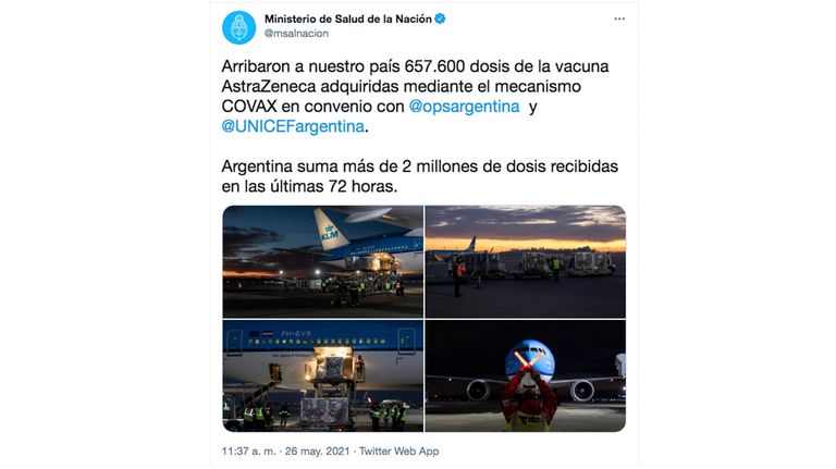 Arribaron a nuestro país 657.600 dosis de la vacuna AstraZeneca adquiridas mediante el mecanismo COVAX