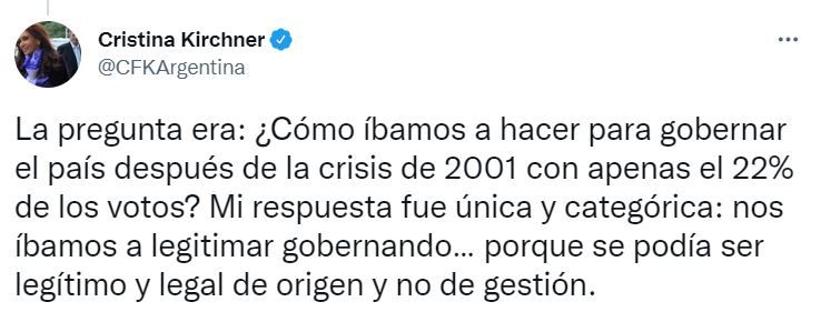 El mensaje de CFK sobre la gobernabilidad. 