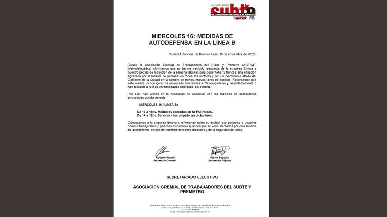 Comunicado del subte