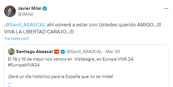 Tweet de Milei