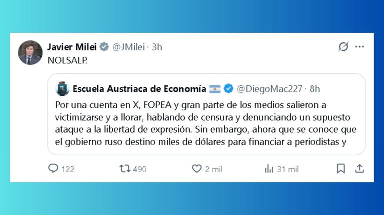 Javier Milei: 'No odiamos lo suficiente a los periodistas'