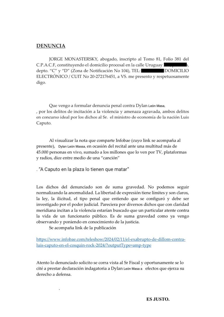 Denuncia contra Dillom por su polémica frase contra