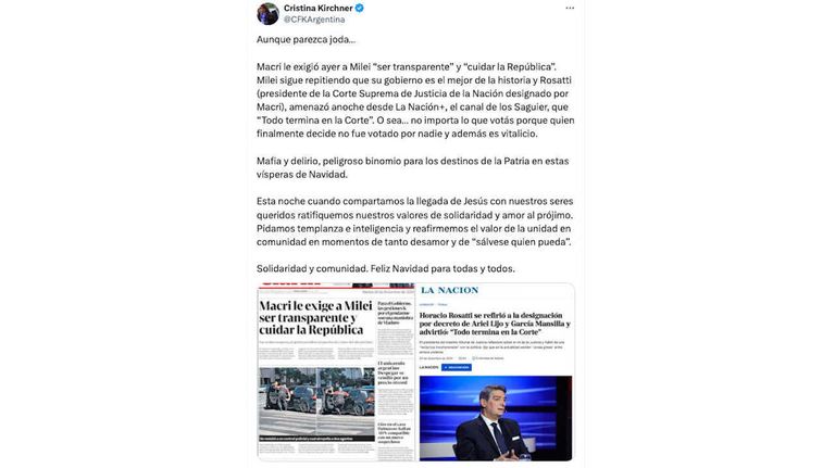 Cristina Kirchner Tweet 20241224