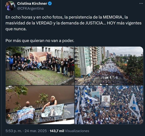Tuit CFK Día de la Memoria