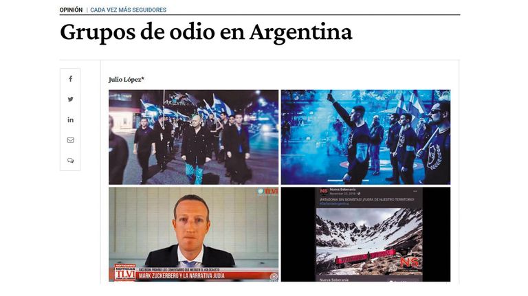Mirada. La primera nota de PERFIL sobre el tema, y la forma en la que la reprodujo una de las páginas de los grupos neonazis.