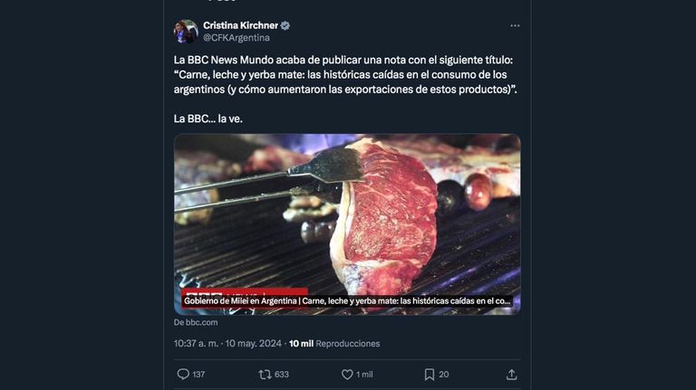 Mensaje de Cristina Kirchner