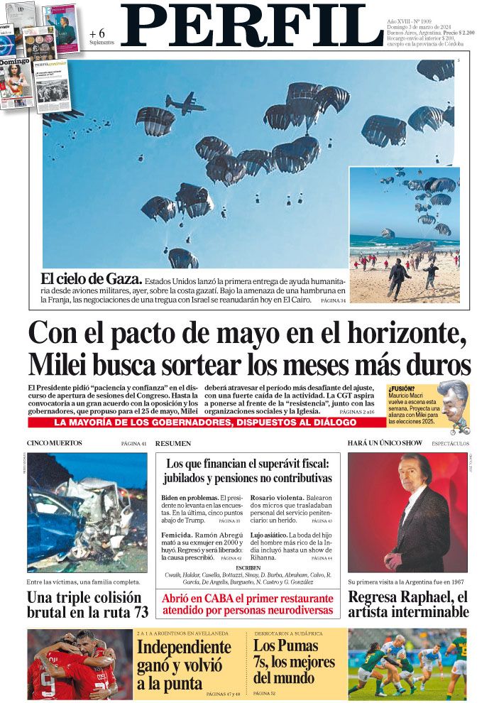 La tapa del Diario PERFIL del domingo 3 de marzo de 2024