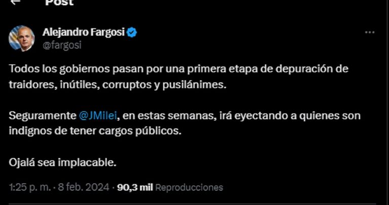 Posteo de Javier Milei