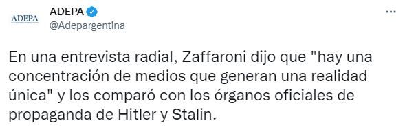 El mensaje de ADEPA contra Zaffaroni.
