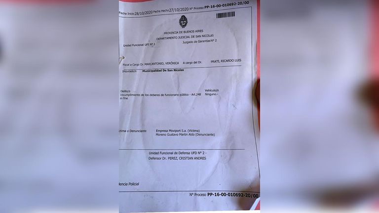 Carátula de la causa por la rotura de la calle de ingreso a Moviport S.A.