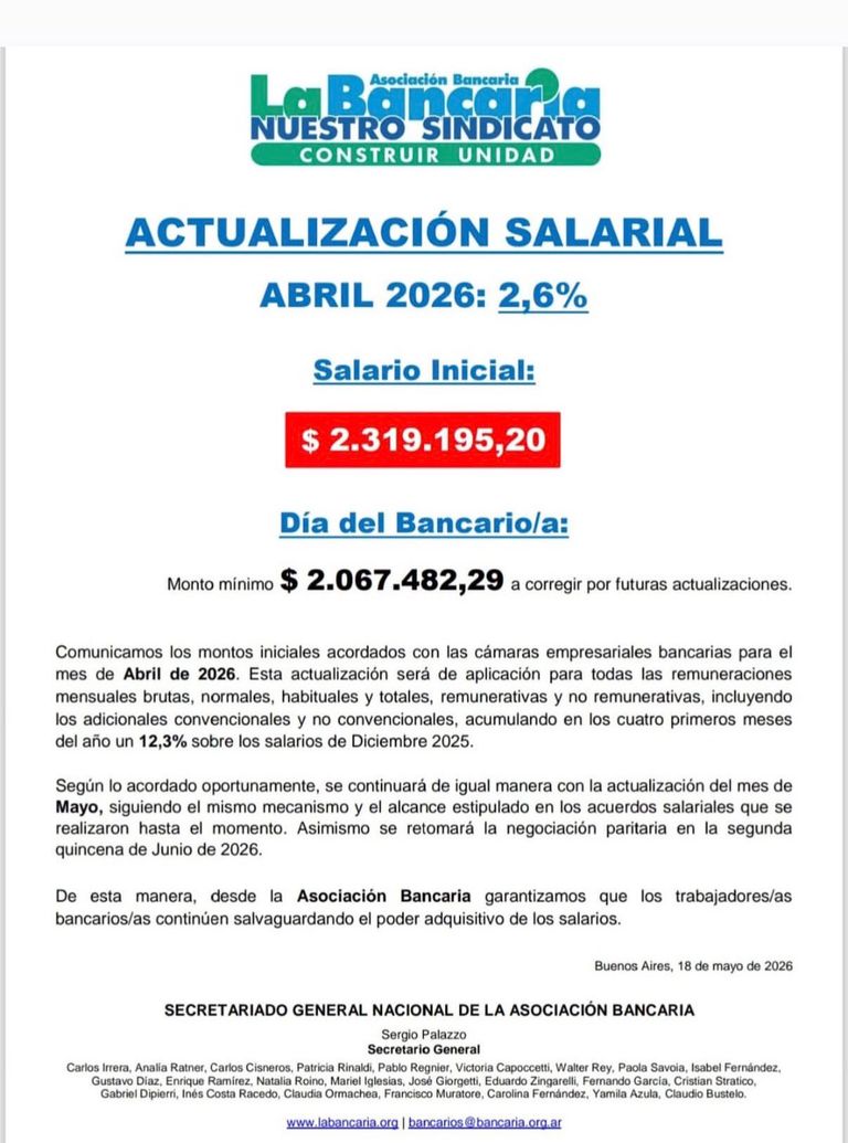 Comunicado de Paritarias abr2026 La Bancaria