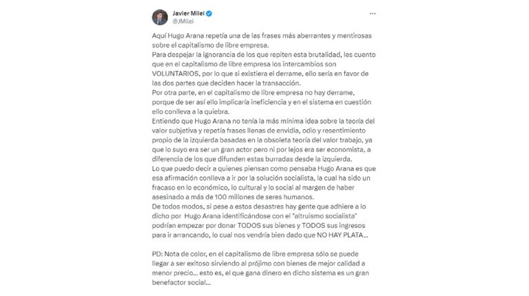 Tweet de Javier Milei