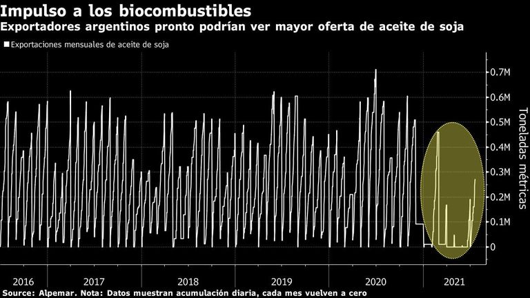 Exportadores argentinos pronto podrían ver mayor oferta de aceite de soja