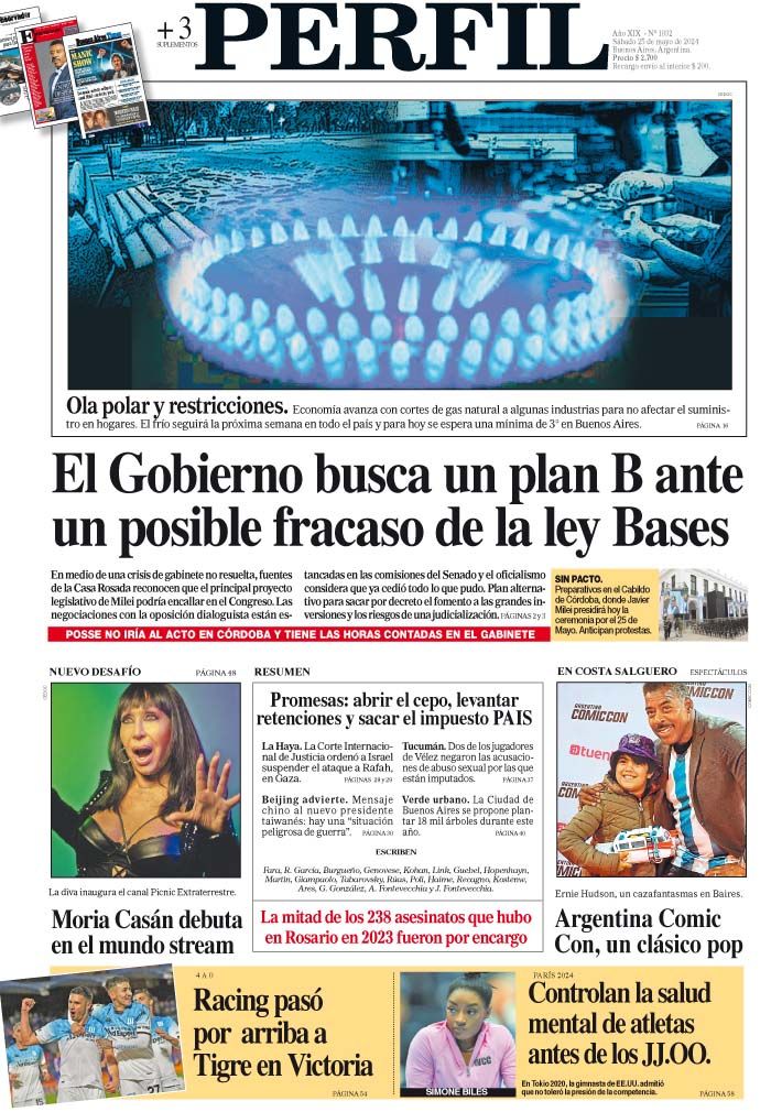 La tapa del Diario PERFIL del sábado 25 de mayo de 2024