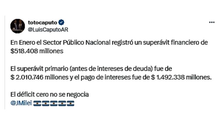 Luis Caputo Superávit financiero 20240216