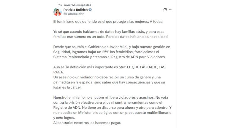 Javier Milei y Bullrich X 03062026