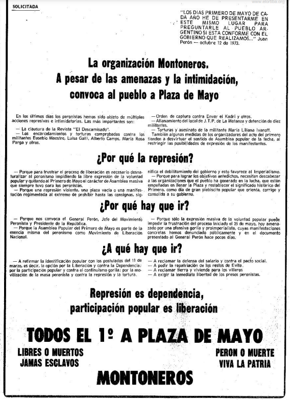 Solicitada Montoneros