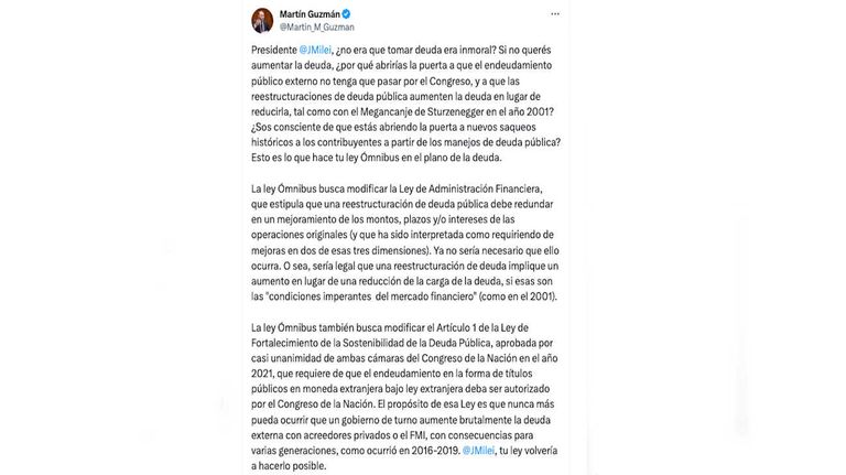 Martín Guzmán Tweet