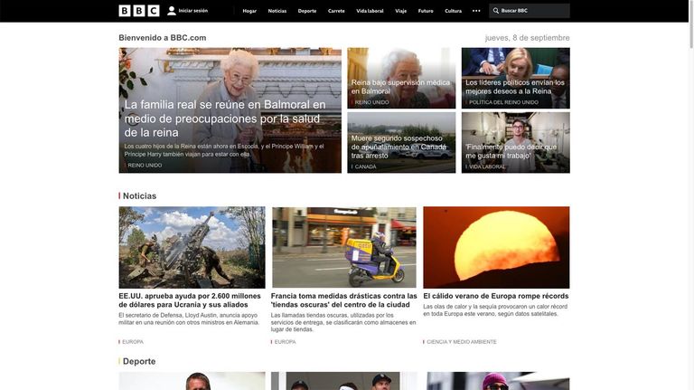 Portal de la cadena BBC 20220908