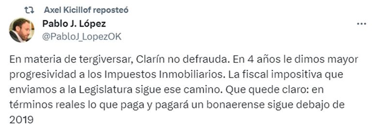 Hilo de tweets del ministro de hacienda bonaerense Lopez