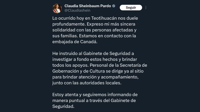Tweet de la presidenta de México