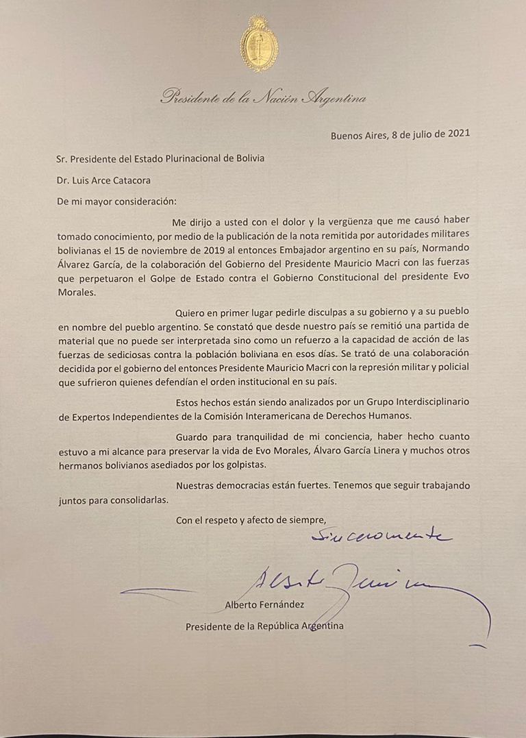 Carta Golpe de Estado Bolivia