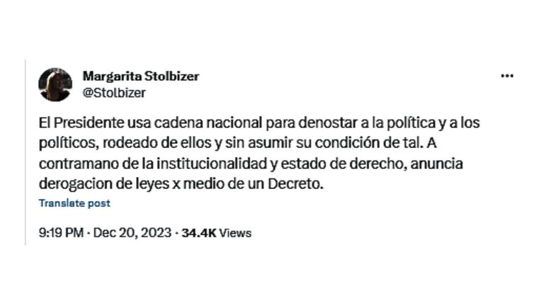 Tuits contra Milei tras el DNU 20231220