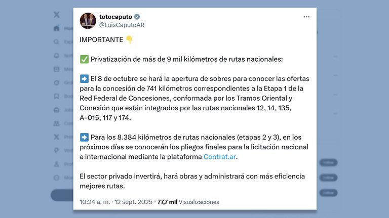 Tweet Luis Caputo 12-9 12092025