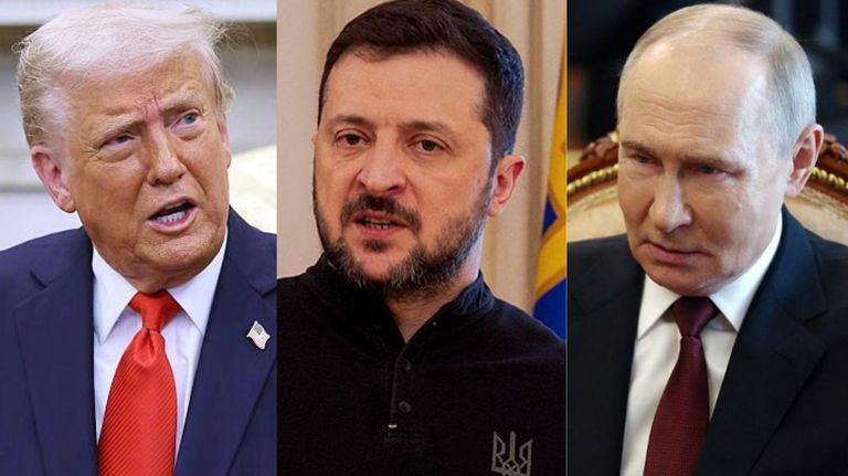 Donald Trump, Volodimir Zelensky y Vladimir Putin