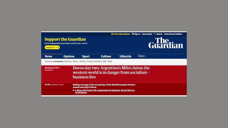 titulares de la prensa por el discurso de Milei en Davos