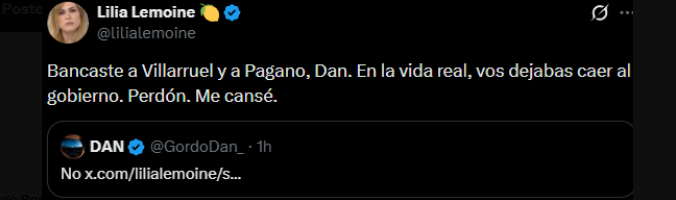 Los durísimos cruces Lilia-Gordo Dan en X.