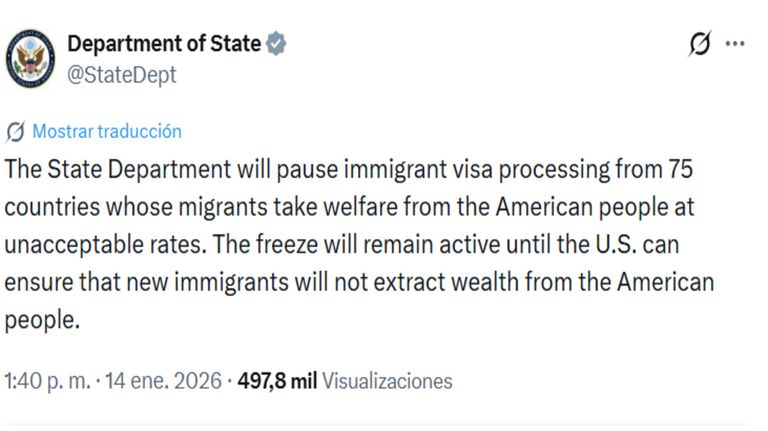 Posteo departamento de Estado
