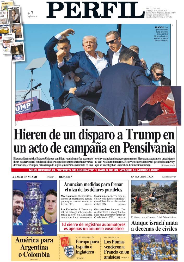 La tapa del Diario PERFIL del domingo 14 de julio de 2024