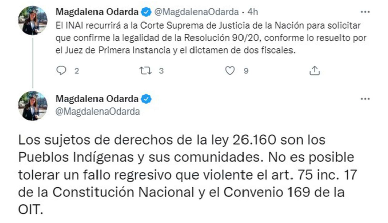 Tweet presidenta del INAI