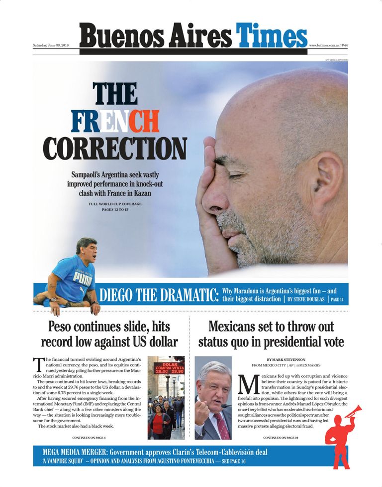 Tapa Buenos Aires Times sábado 30 de junio 20180630