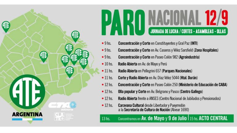 Cortes y ollas populares de ATE en la ciudad de Buenos Aires.