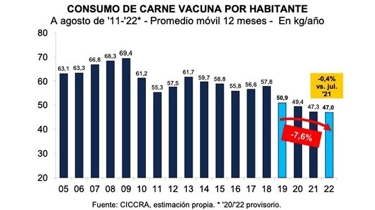Consumo de carne vacuna en agosto de 2022.