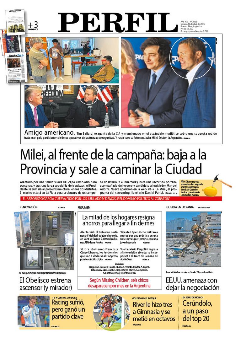 La tapa del Diario PERFIL del sábado 19 de abril de 2025