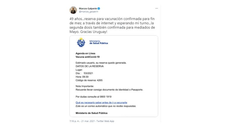 Marcos Galperin Vacuna Uruguay