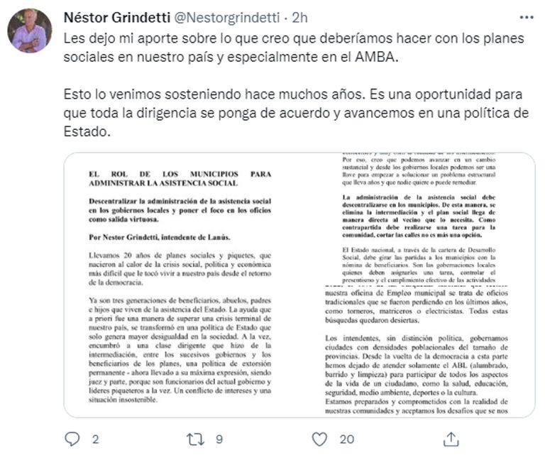 Grindetti sobre los planes sociales 202200622