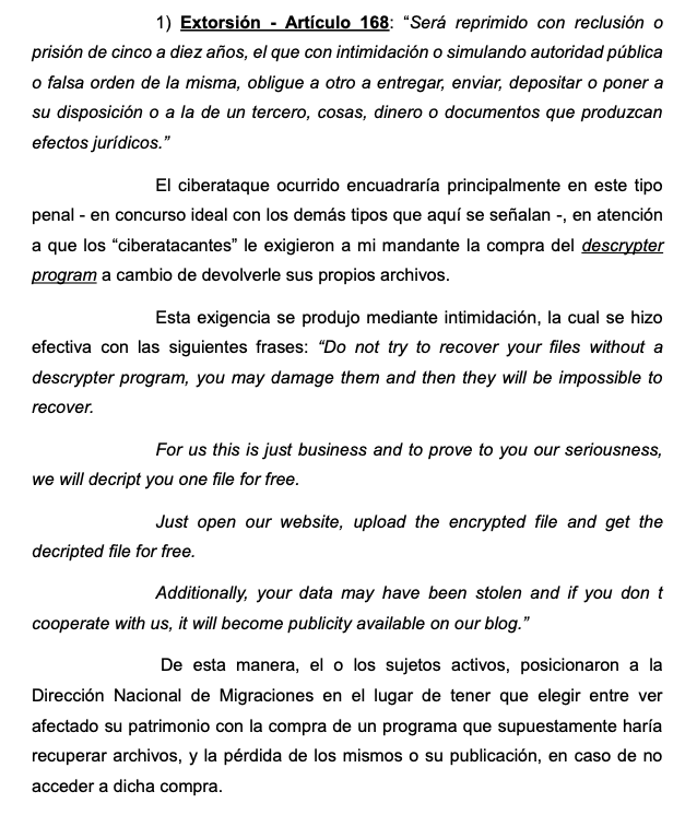 Migraciones. Tramo de la denuncia por extorsión.